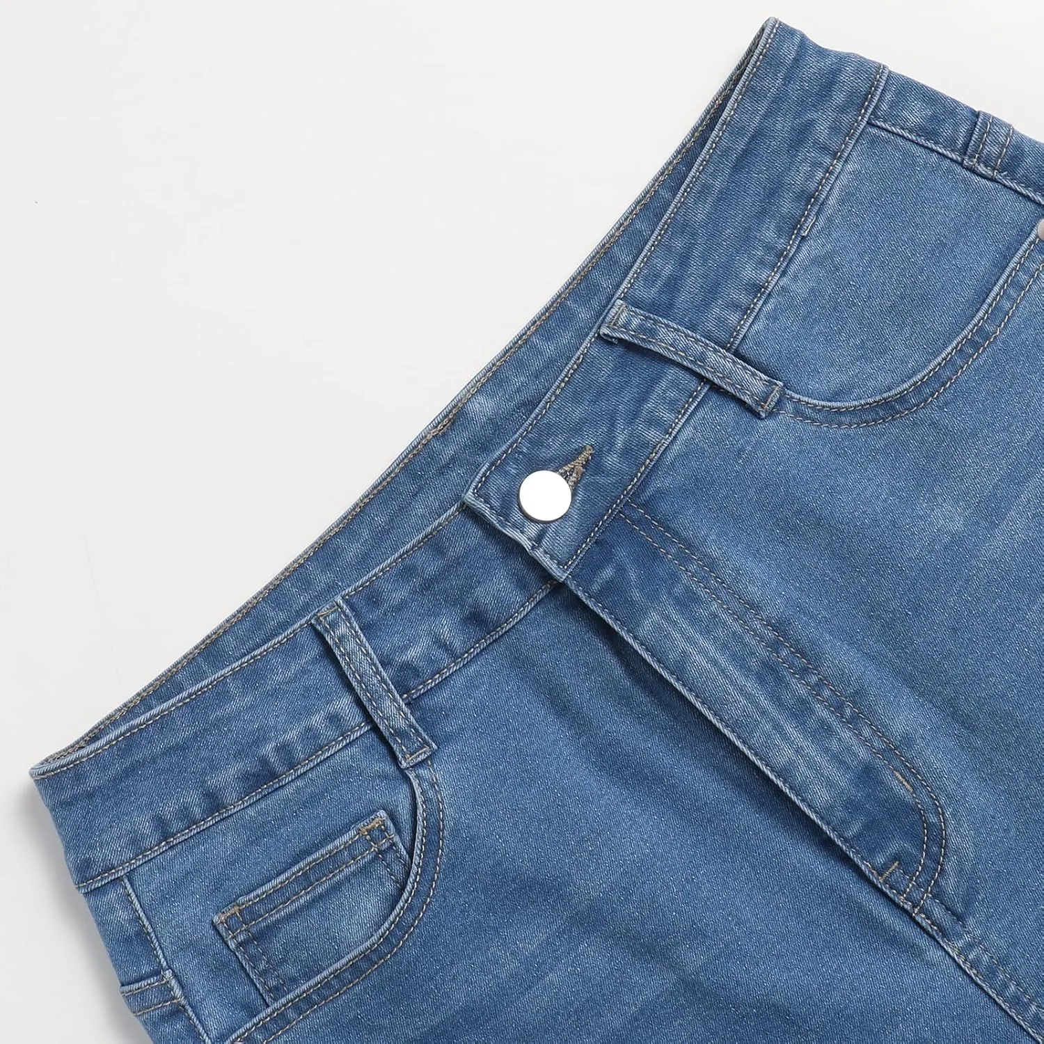 Женские джинсы с высокой талией и широкими штанинами Stretch Denim с подвернутым подолом — фото 3