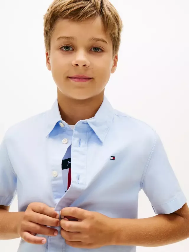 Классическая детская футболка с коротким рукавом, синяя Tommy Hilfiger — фото 4