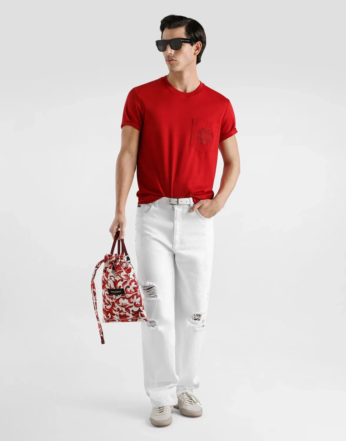 Хлопковая футболка с вышитым логотипом DOLCE & GABBANA, красный — фото 2