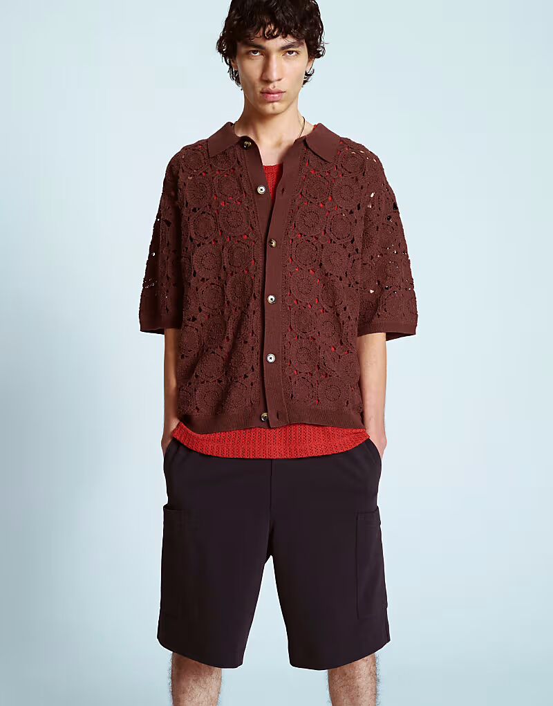 

Свободная рубашка Topman с цветочным узором крючком коричневого цвета