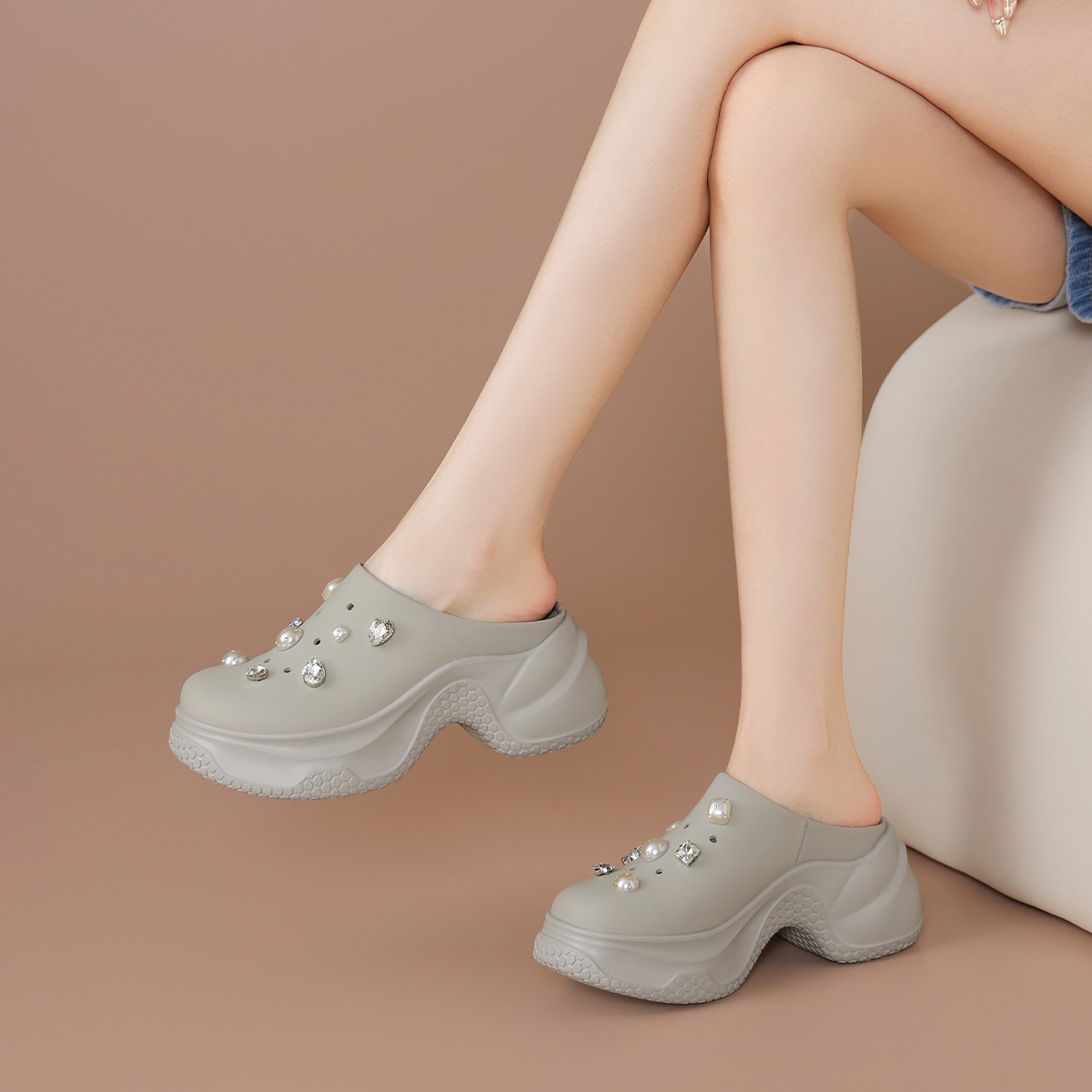 BOERDIQI Женские сабо серые с овечьей стелькой, цвет Gray (Sheepskin Insole) — фото 2