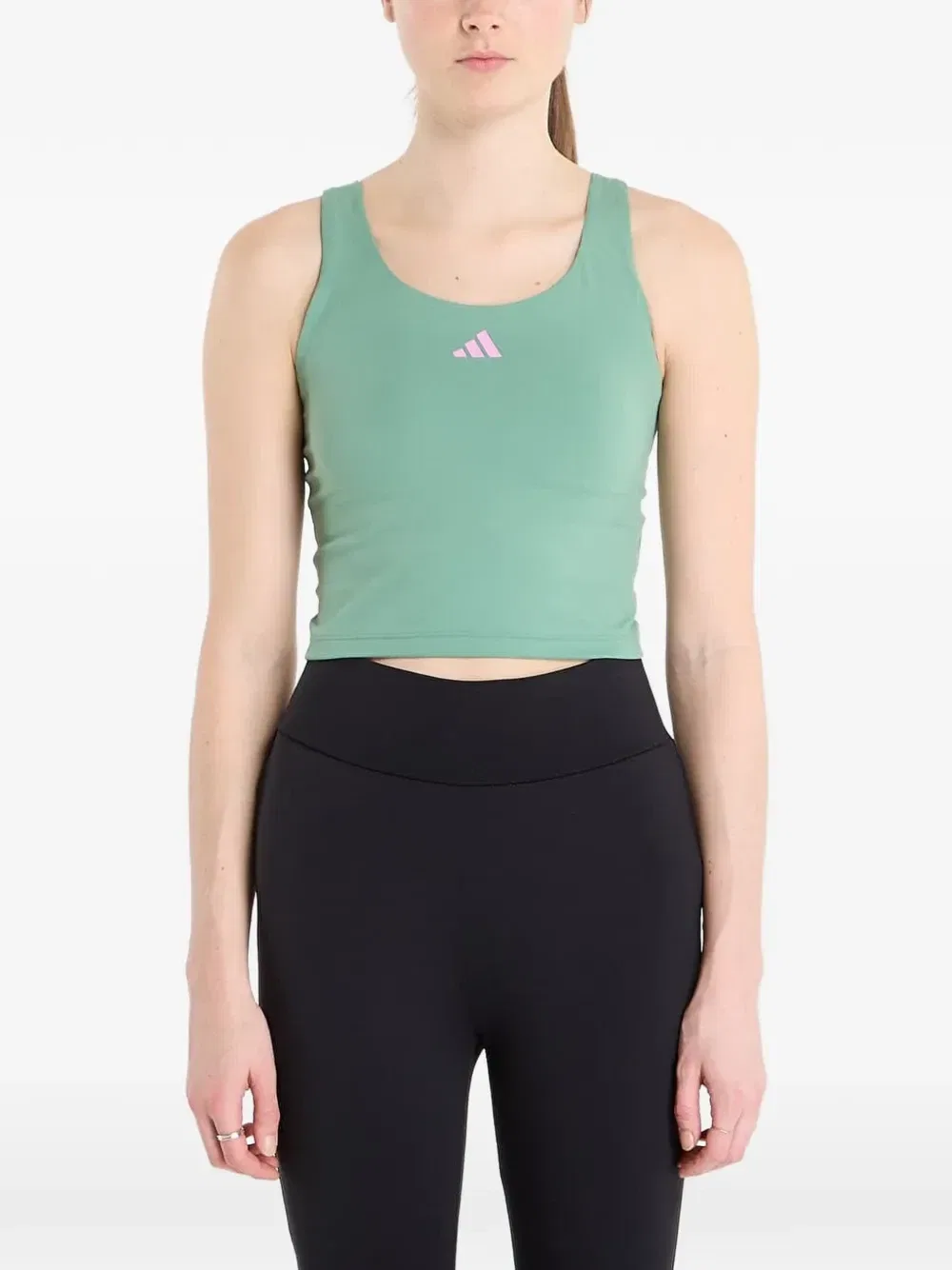 Топ-майка 3-Stripes Studio All Me Light Support Adidas, зеленый