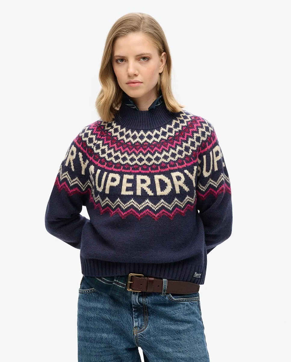 

Женский свитер с брендом Fairisle Superdry, темно-синий