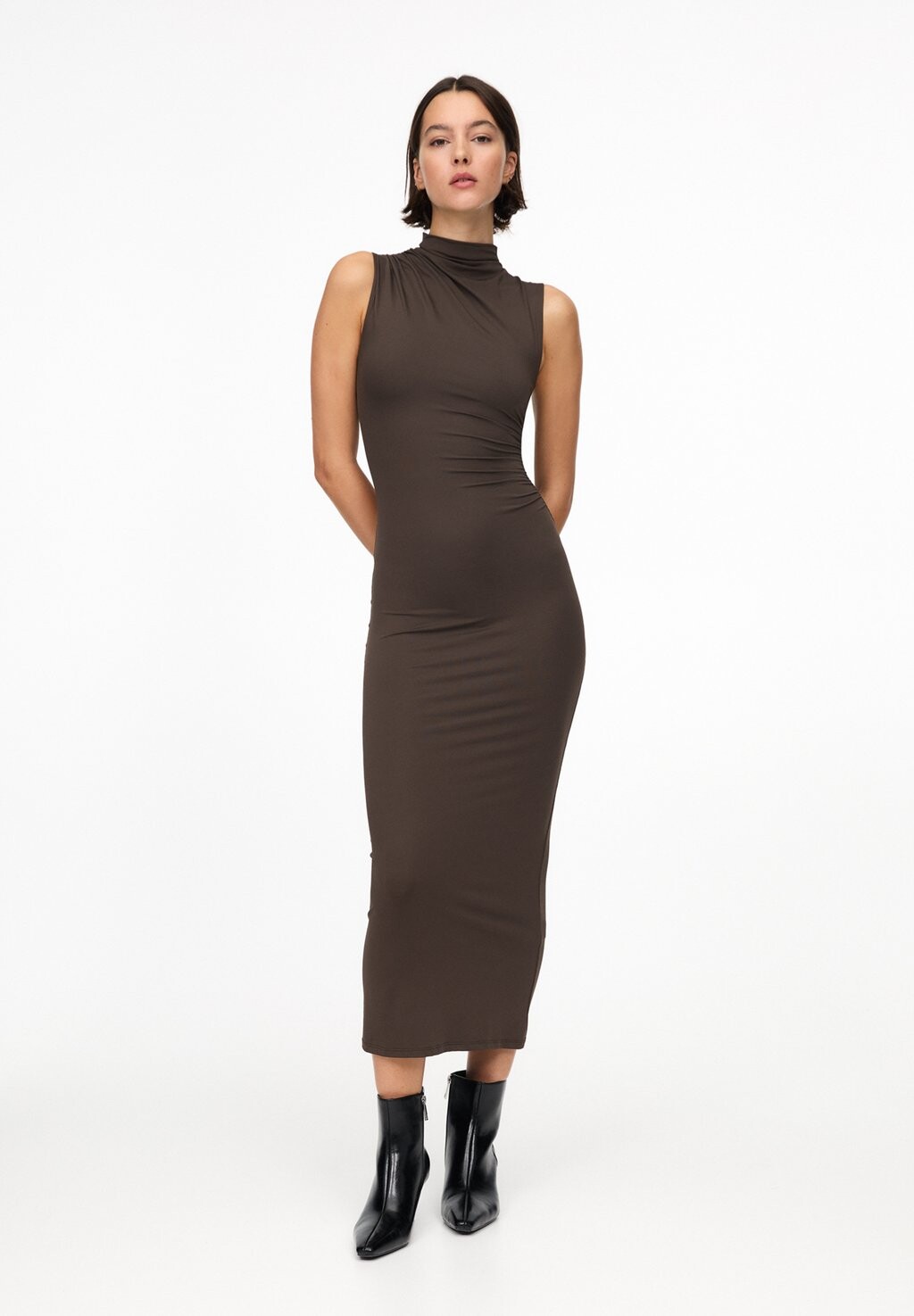 

Дневное платье DRAPED PULL&BEAR, коричневый