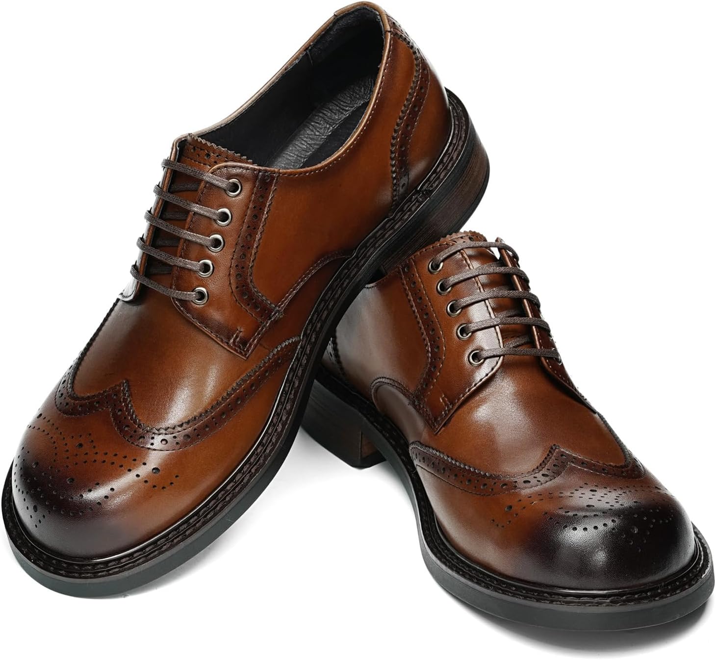 Мужские классические туфли Business Authentic Derby для мужчин, броги с крылышками, круглый носок, 5 отверстий для шнуровки, гладкая кожа, формальные и повседневные, модель 96181 Windhana, коричневый — фото 4