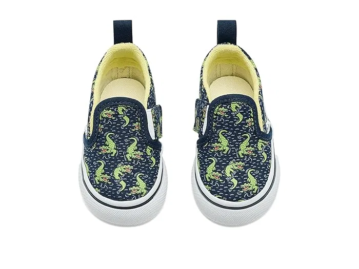 Кроссовки с липучками Slip-On V Vans Kids, Glow Croc Navy/Yellow — фото 3
