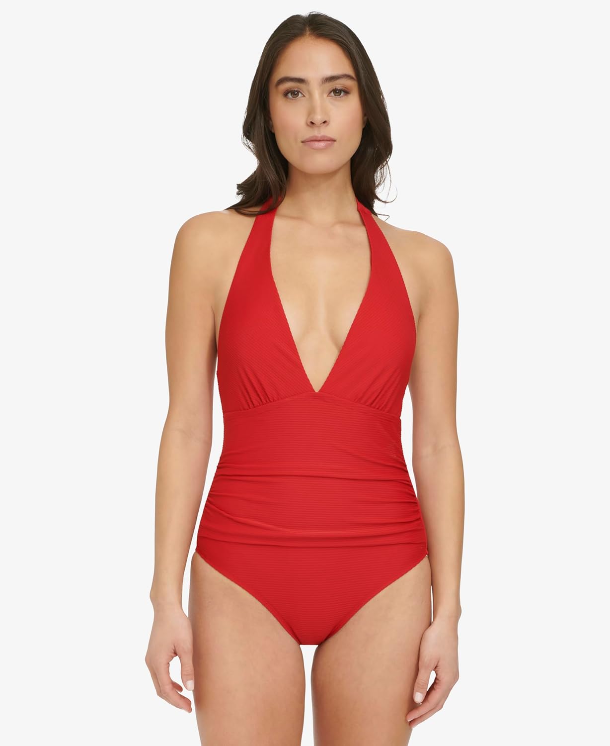Женский слитный купальник Tommy Hilfiger Stretch Tummy Control с бретелями через шею, Real Red — фото 2