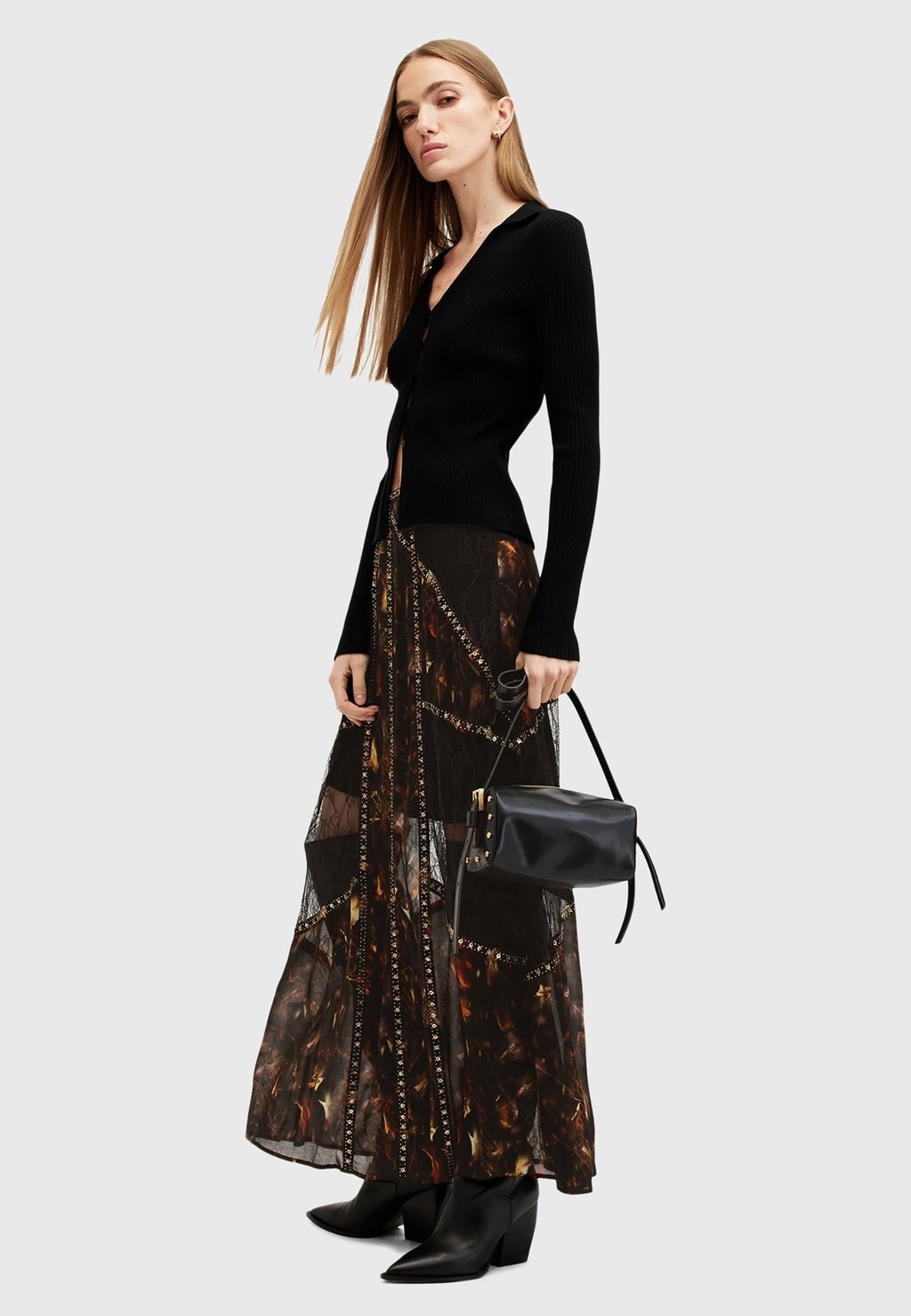 

Юбка макси BRYN EMB AllSaints, черный