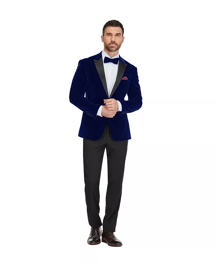 

Мужской двубортный смокинг из вельвета "Бердсай" Slim-Fit, 2 предмета Gino Vitale, синий