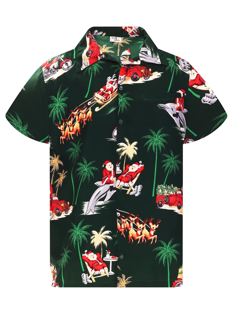 

Рубашка на пуговицах классического кроя King Kameha Christmas Dolphin Santa, зеленый
