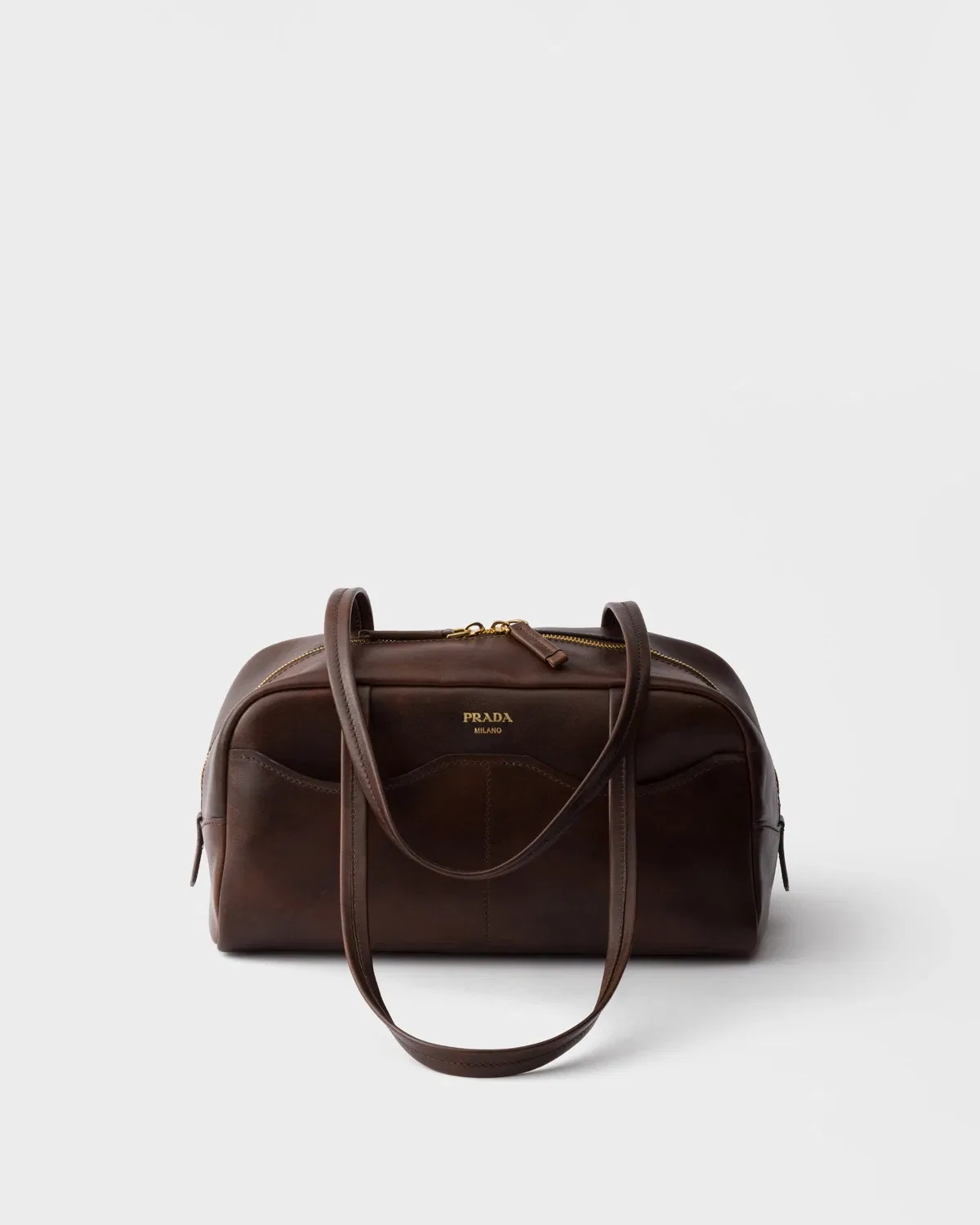 Большая сумка Prada Carry из состаренной кожи с верхней ручкой, коричневый