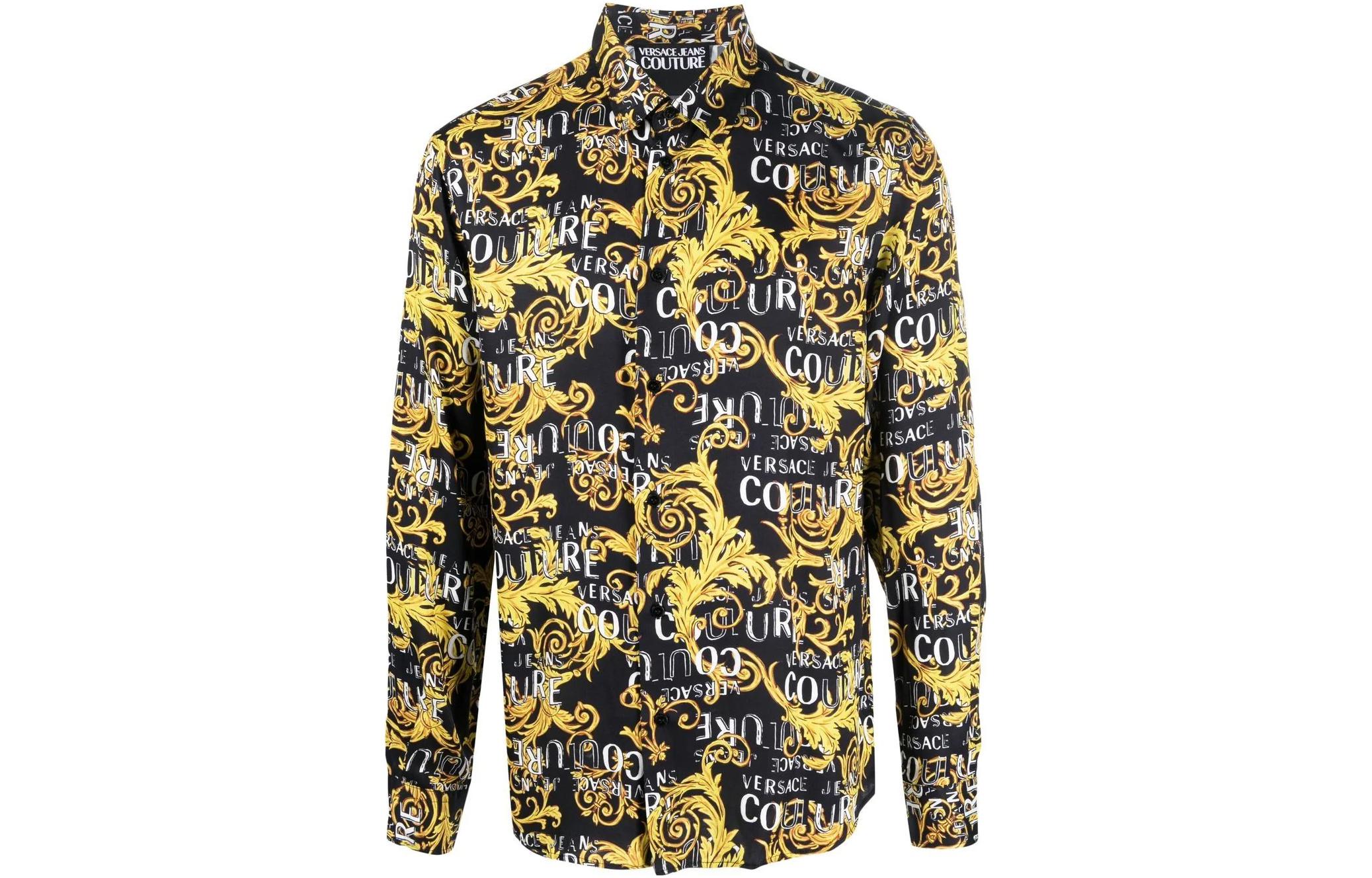 

Рубашка с принтом логотипа и пуговицами VERSACE JEANS COUTURE, черный