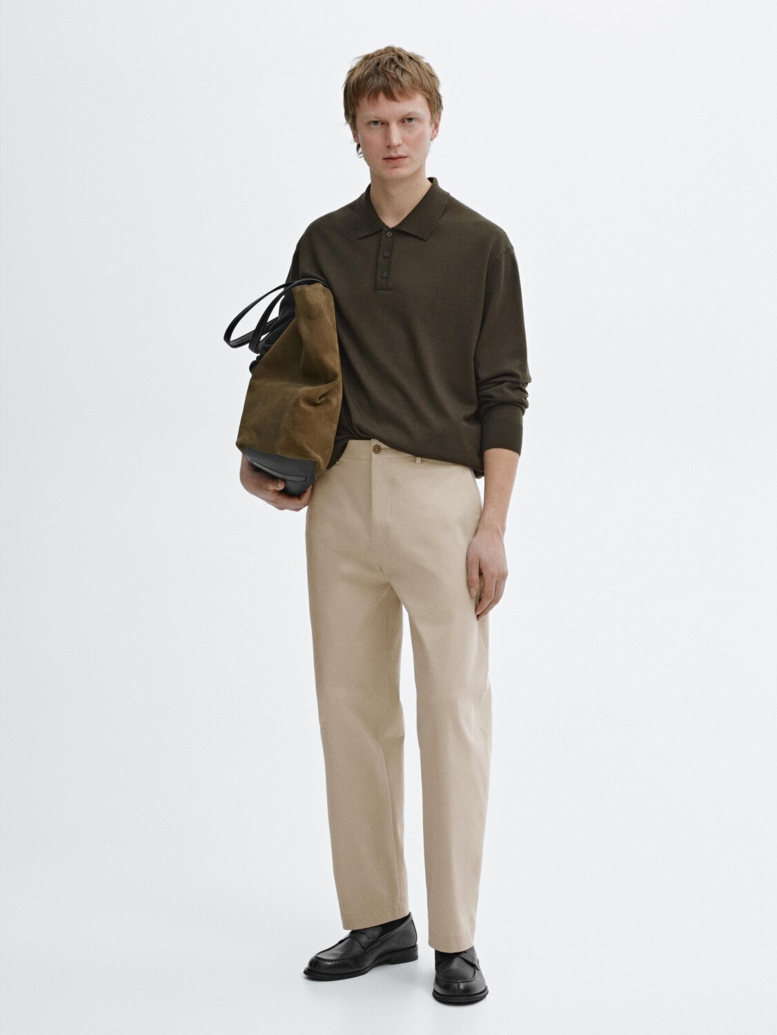 

Свитер-Поло из шерсти и хлопка Massimo Dutti, хаки