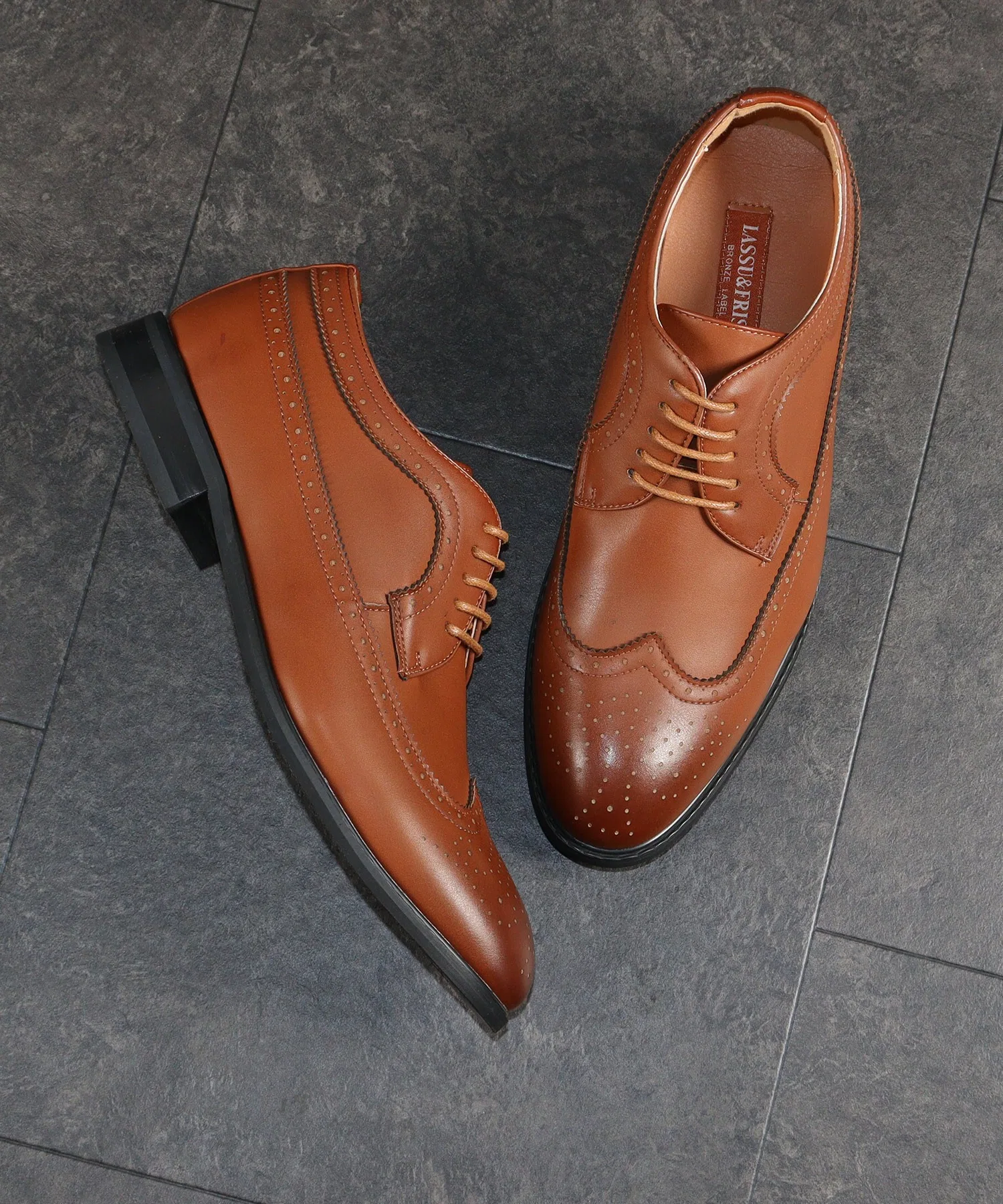 Мужские туфли LASSU&FRISS Wingtip из искусственной кожи коричневые