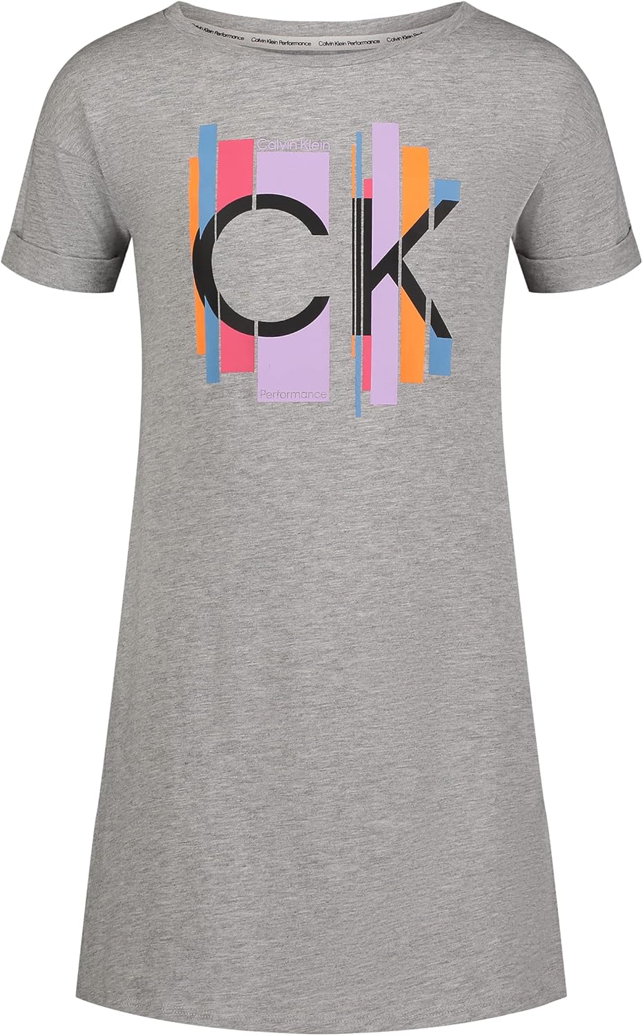 

Платье для девочек Calvin Klein, надеваемое вручную, с круглым вырезом и логотипом., Grey Heather Cuffed