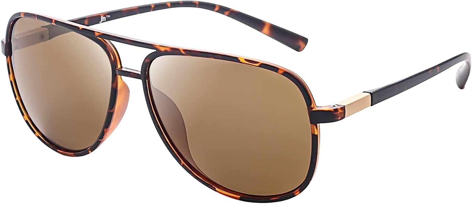 

Солнцезащитные очки-авиаторы JM Retro с поляризацией для мужчин и женщин, большие, не спутываются, из пластика, защита от УФ-излучения UV400, Tortoise / Polarized Brown