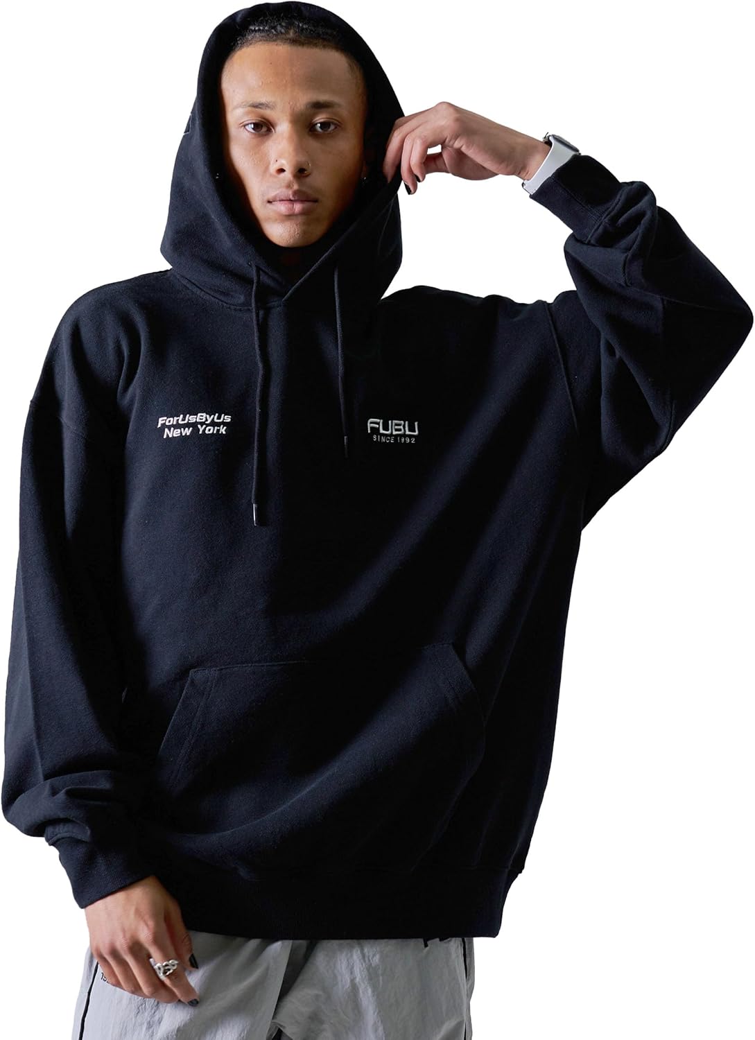 

Толстовка с капюшоном FUBU, флисовая подкладка, свободный крой, пуловер с длинными рукавами, американский повседневный стиль, хип-хоп, большие размеры, черный