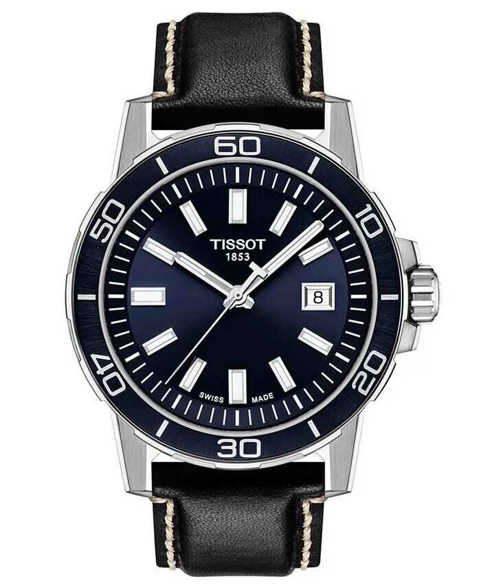 

Мужские часы Swiss Supersport с черным кожаным ремешком, 44 мм Tissot