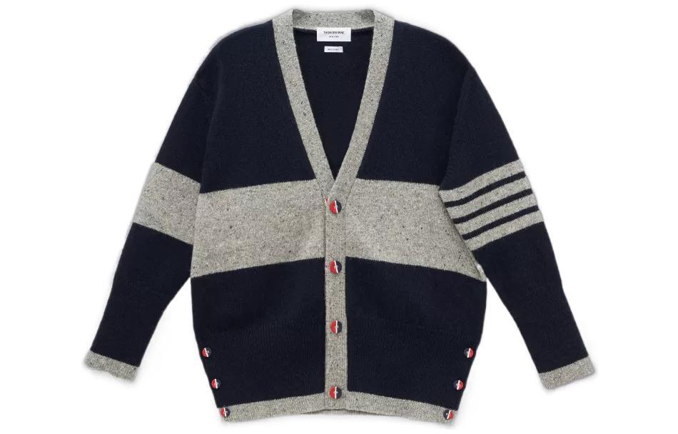 

Футболка вязаная мужская морского синего цвета THOM BROWNE