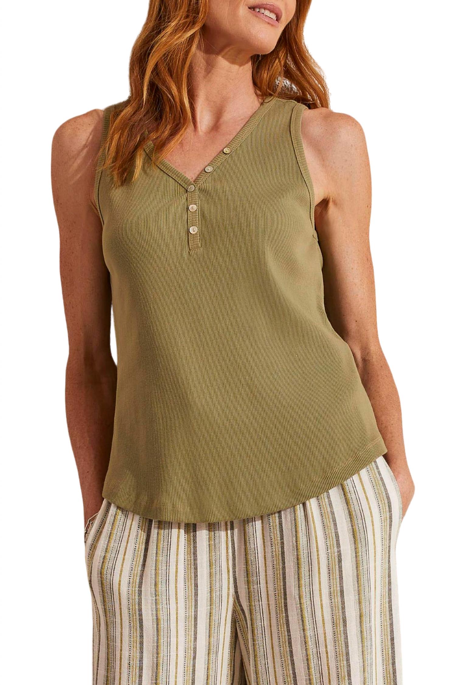

Топ Henley из трикотажной ткани в рубчик в цвете Cactus TRIBAL