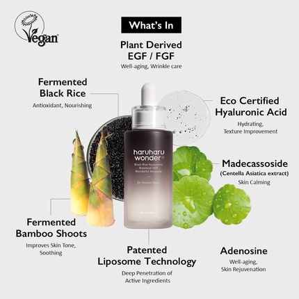 Сыворотка Haruharu — Wonder Black Rice Botanical 2GF Ampoule для лица EGF Anti-Aging Wrinkle Care Не, 30 мл — фото 2