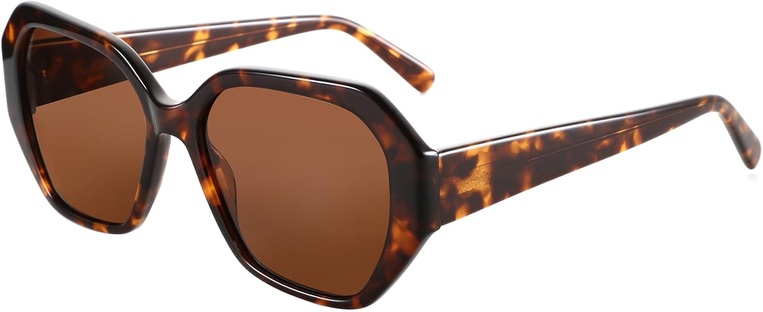 

ZENOTTIC Модные поляризованные солнцезащитные очки для женщин: дизайнерские шестиугольные очки для дам - ​​ретро-солнцезащитные очки с защитой UV400, C02 Havana Frame / Brown Lens