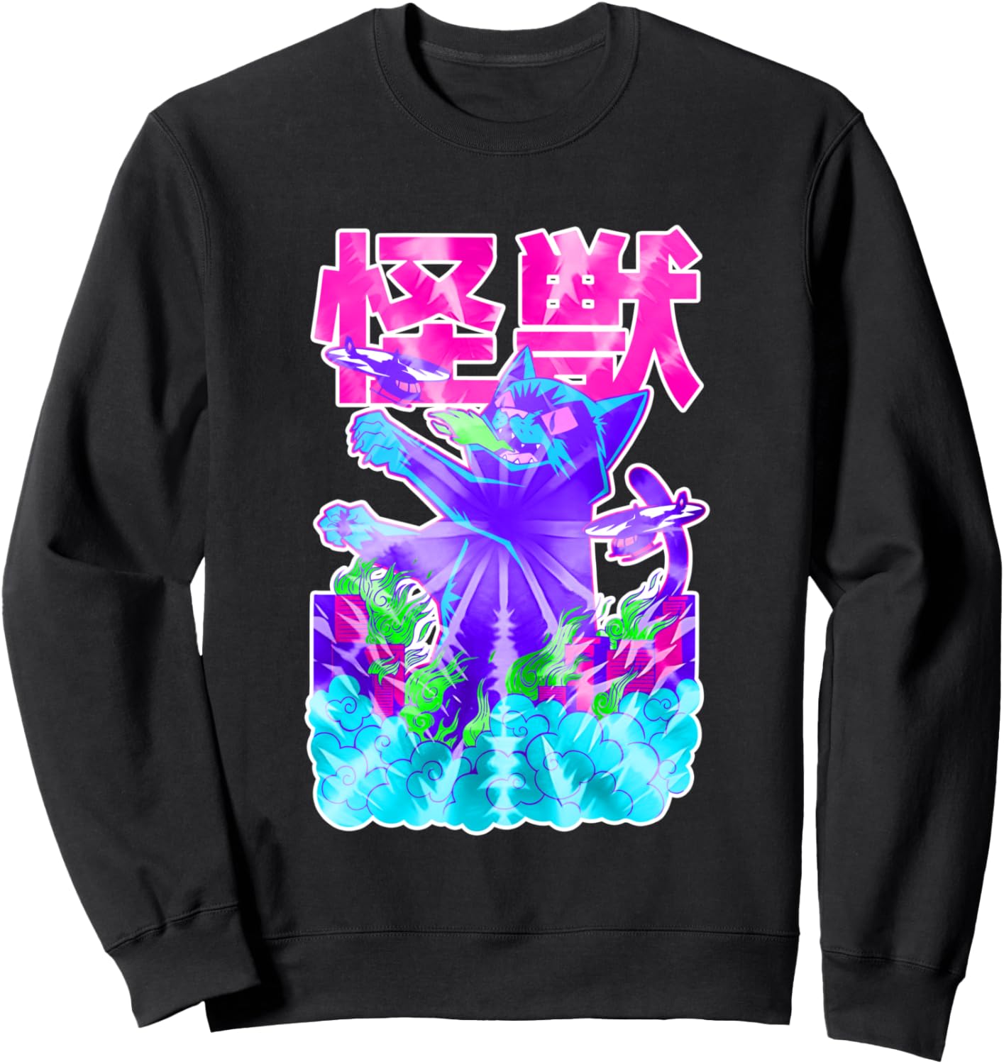 

Футболка с изображением кошки-монстра из аниме-комикса, японская футболка с рисунком большой кошки Kaiju Cat Anime Comic Art Japanese Zilla Big Cat, черный