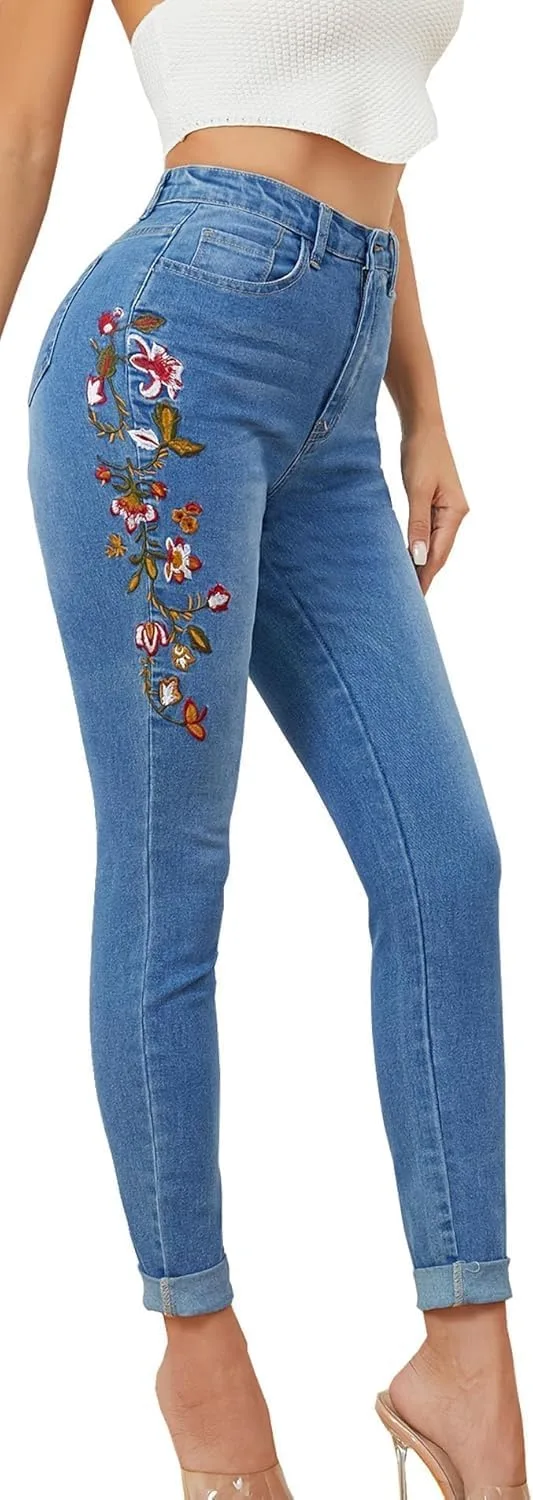 

Женские джинсы Skinny Fit с вышивкой цветов DGHM-JLMY