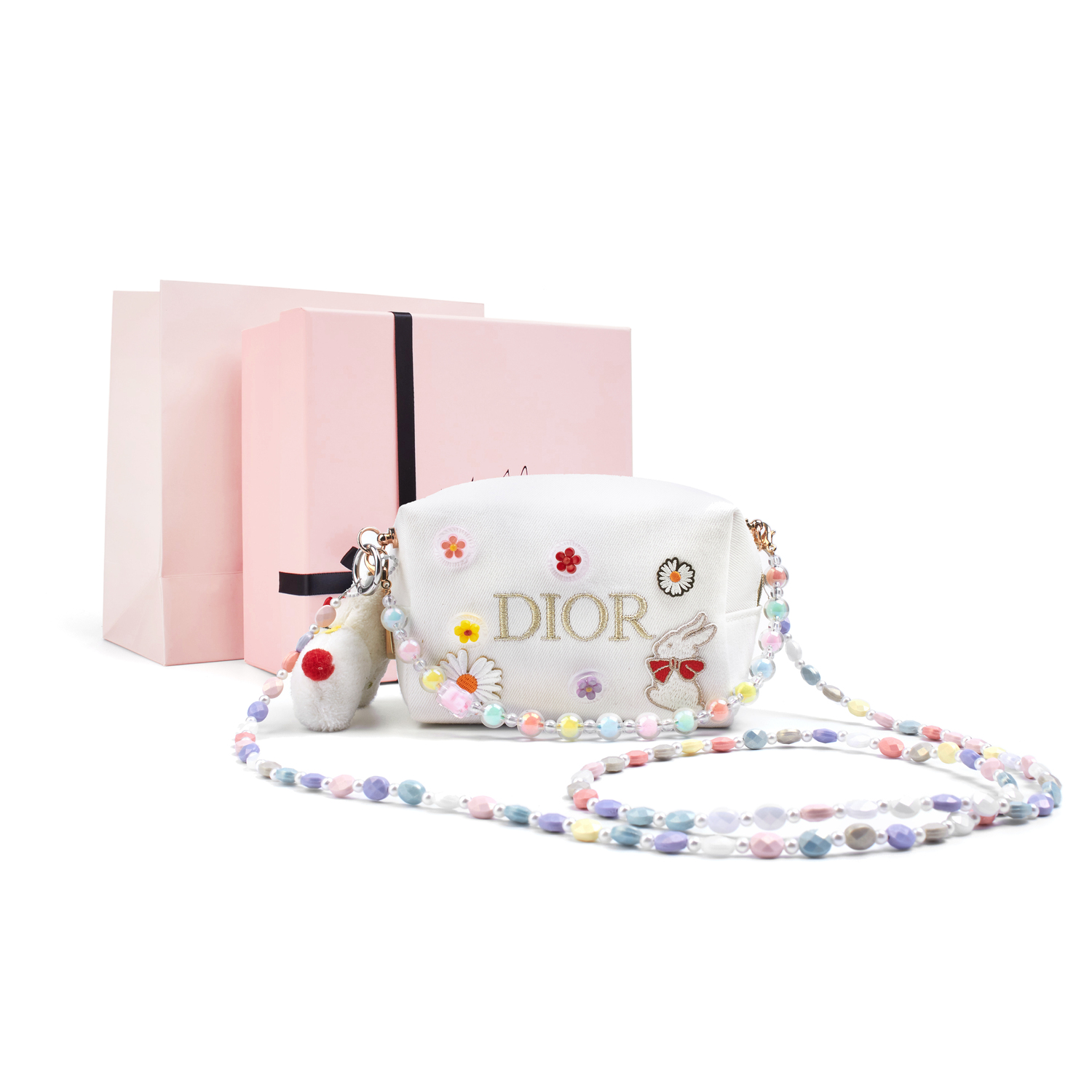 DIOR Индивидуальная косметичка Amber Adorable Floral Sweet Bunny модная сумка через плечо обычная white 18*9*11см — фото 2