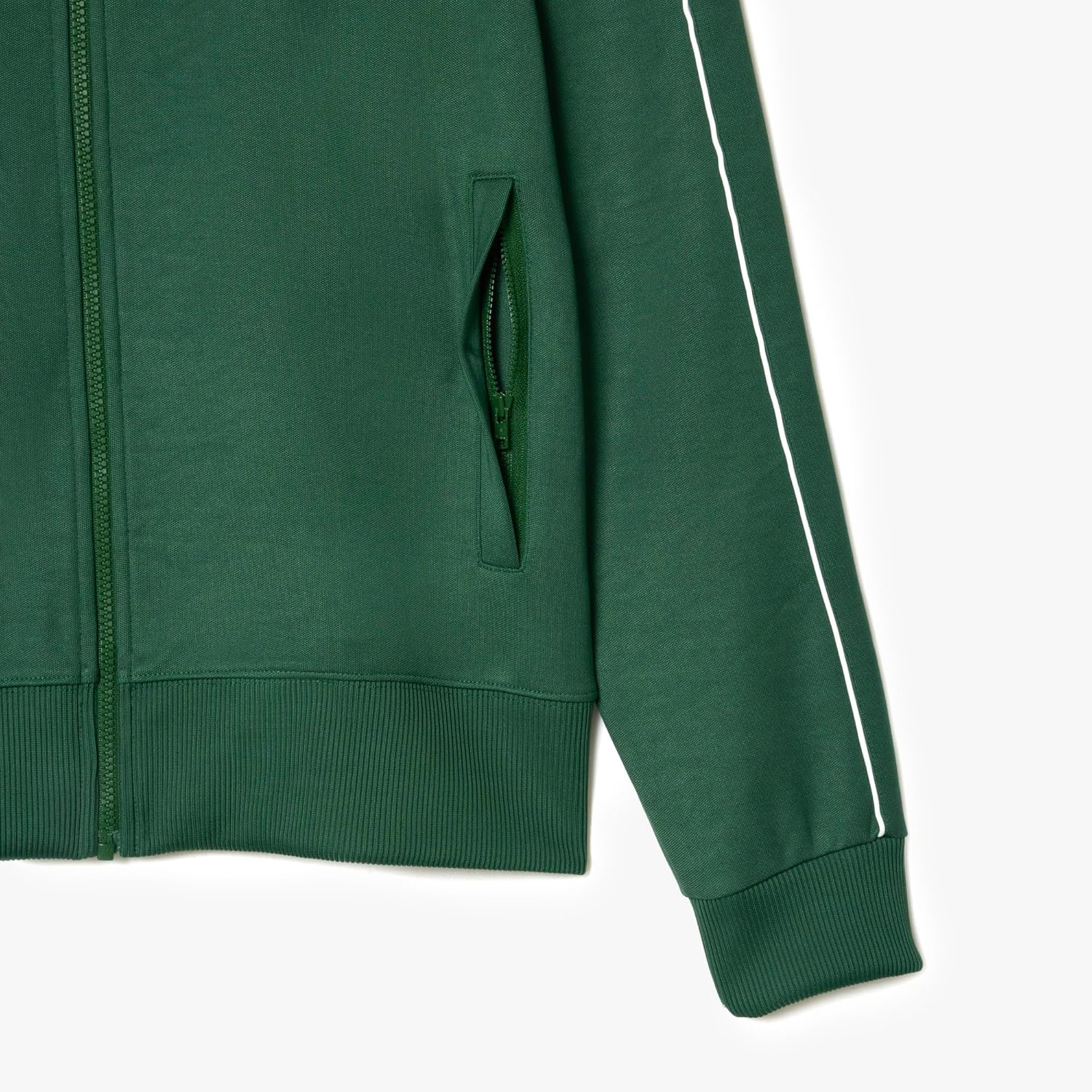 Толстовка Lacoste, мужская, Regular Fit, с полной молнией и полосатой деталью на рукаве, зеленый — фото 3