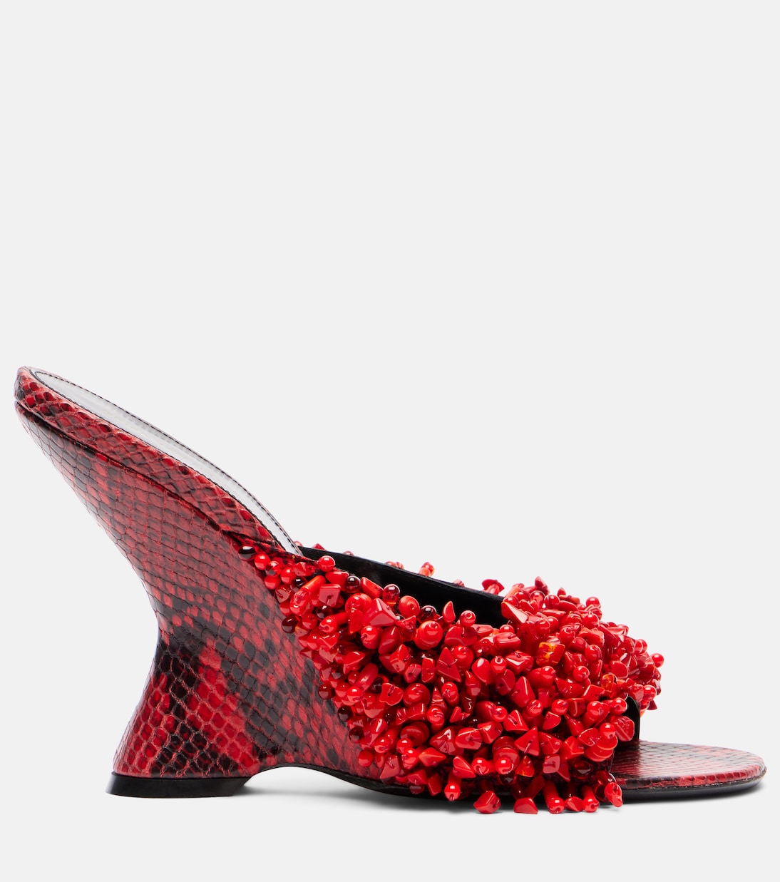 Бисерные мюли на клину с принтом змеиной кожи Dries Van Noten, Vermillon — фото 4