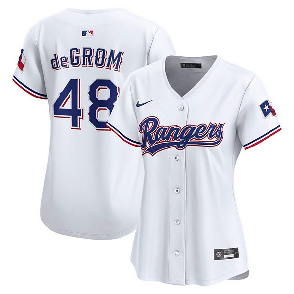 Женская белая домашняя лимитированная футболка Texas Rangers с именем Jacob deGrom Nike — фото 2