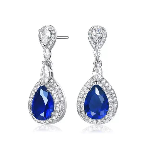 

Ослепительные серьги-подвески с родиевым покрытием в форме двойного ореола с прозрачными грушевидными камнями, камнями огранки «маркиз» и круглыми кубическими цирконами Rachel Glauber, blue