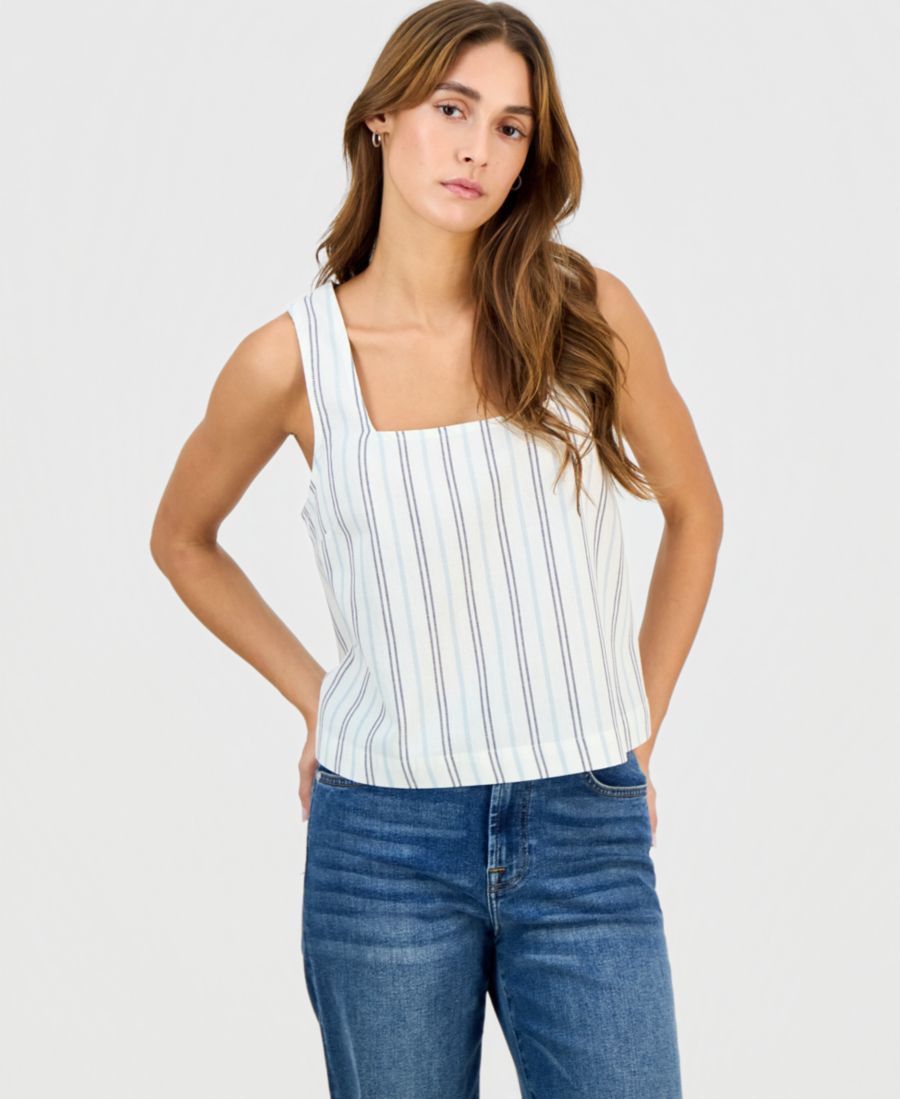 

Подростковая льняная майка с квадратным вырезом Hippie Rose, White/Indigo Stripe