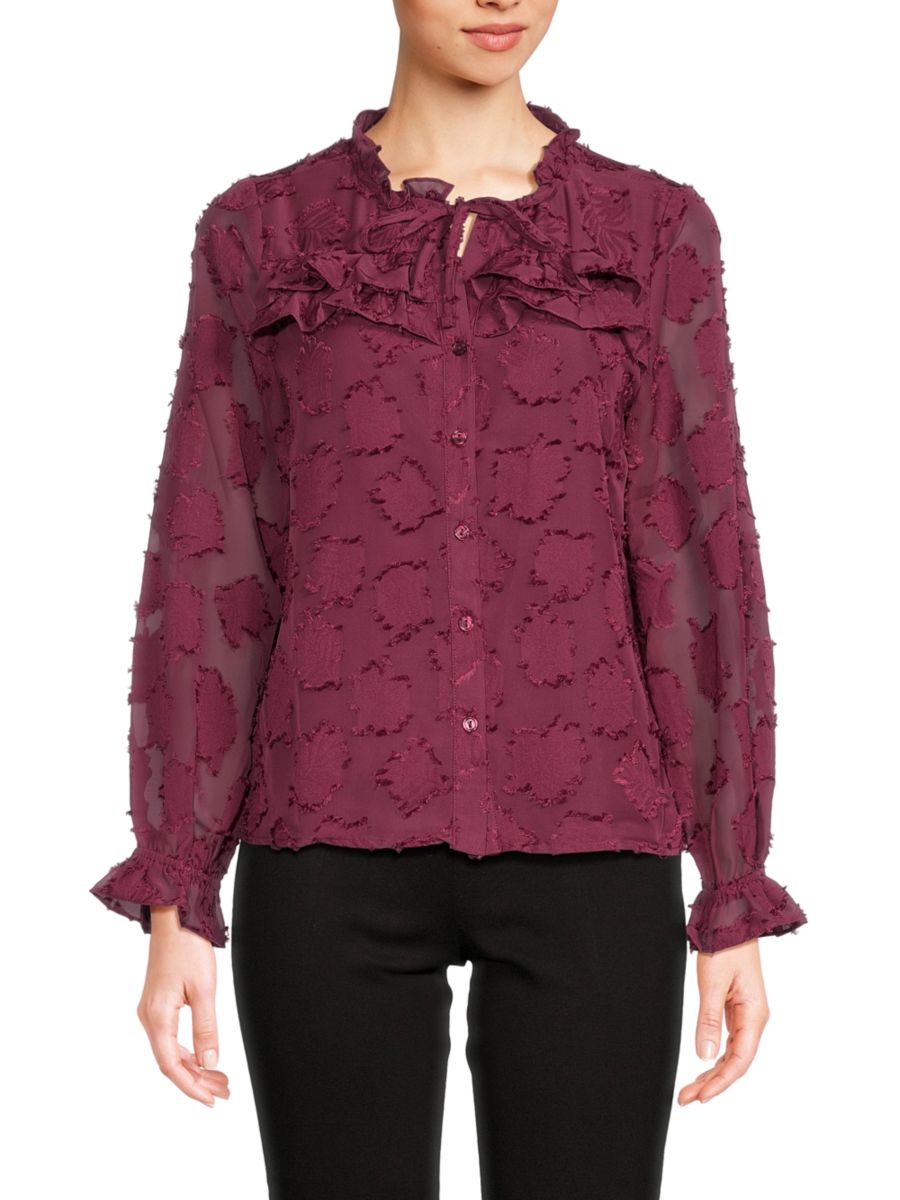 

Блузка с текстурированными оборками Saks Fifth Avenue, цвет Berry