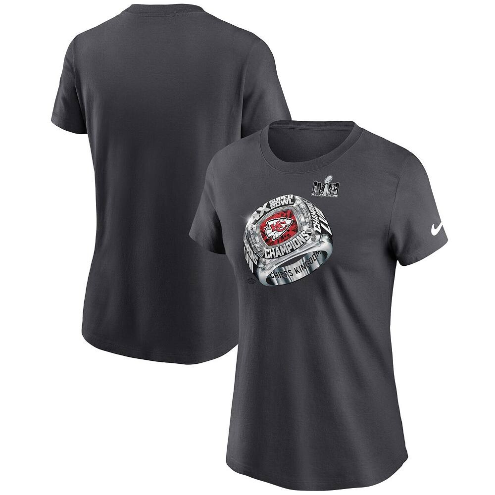 

Женская футболка Nike Anthracite Kansas City Chiefs с четырехкратным чемпионом Суперкубка, цвет Chf Grey