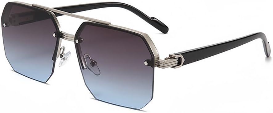 

Мужские солнцезащитные очки с увеличенными двойными перемычками, многоугольными металлическими линзами, градиентным затемнением и защитой от УФ-излучения UV400. Женские солнцезащитные очки HYYZZC, Silver-grey Blue