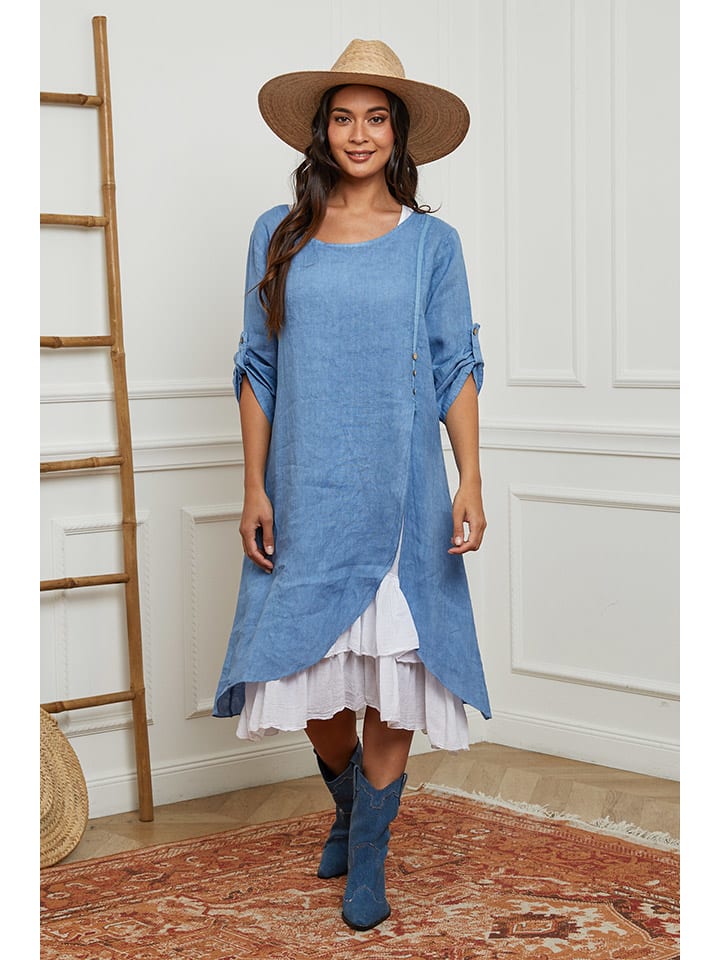 

Платье до колена La Compagnie Du Lin, светло-голубой/белый