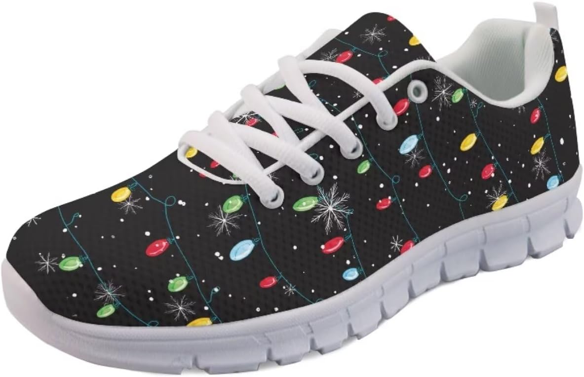 

Кроссовки Forchrinse для женщин и мужчин, дышащие, на шнуровке, для бега, повседневные, с сеткой, противоскользящие, теннисные, Christmas Colorful Lights Print