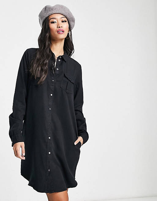 

Черное платье мини-рубашки на пуговицах Vero Moda, Черный, Черное платье мини-рубашки на пуговицах Vero Moda