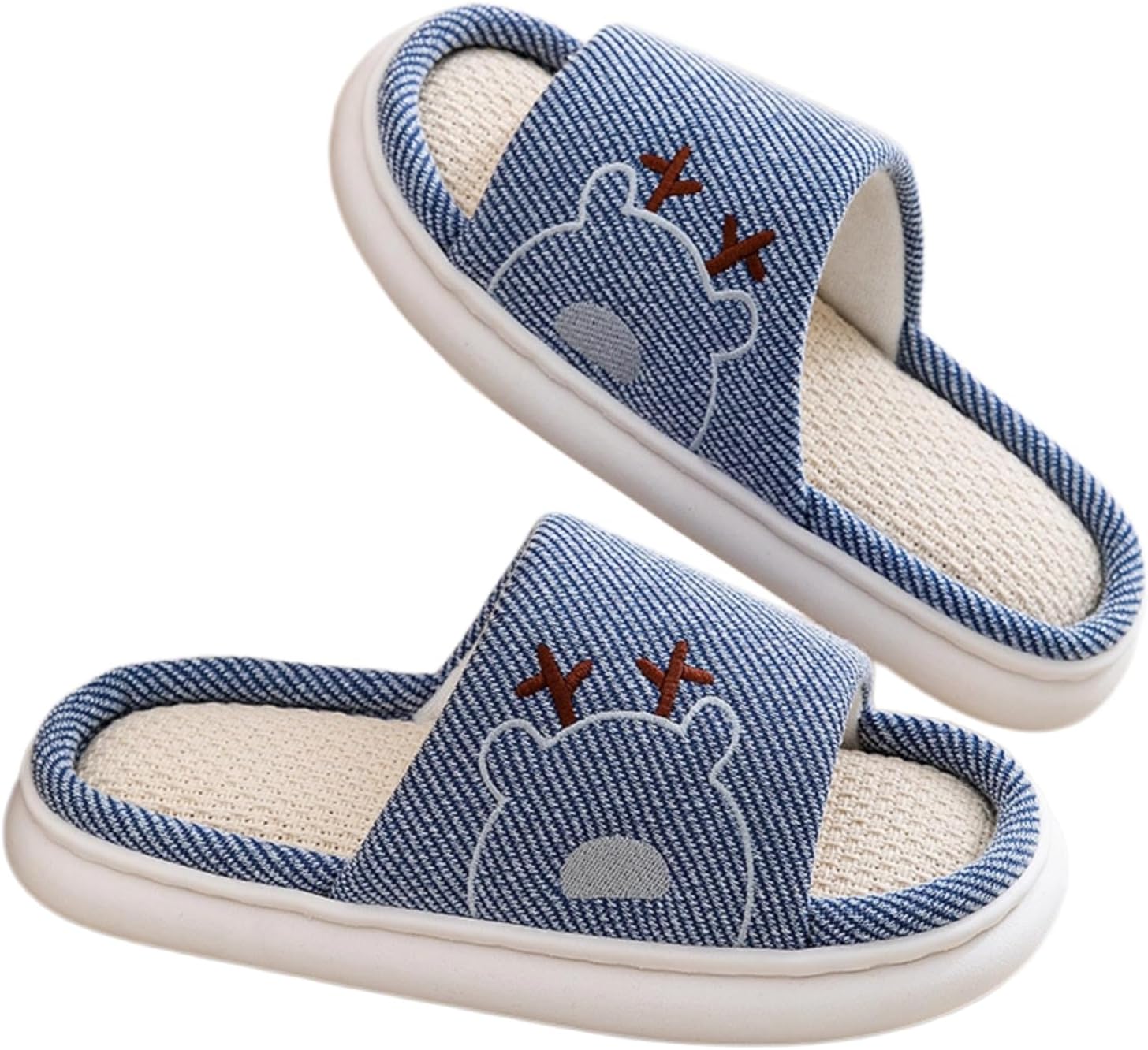 

Детские тапочки, милый лен с изображением оленя, с дышащей толстой подошвой, противоскользящие, набор для пар Rrdsmjyb, синий