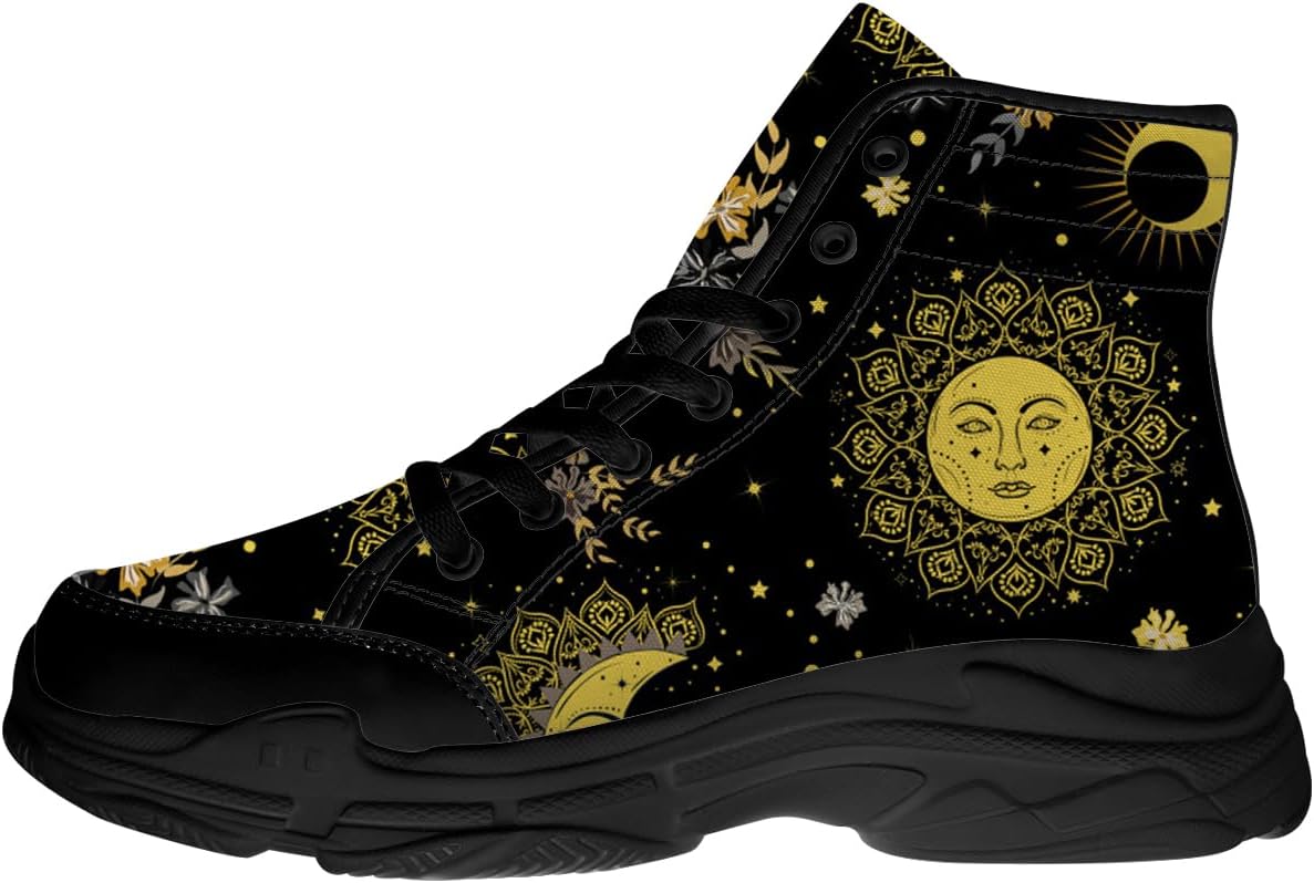 

Кеды Moon and Sun для женщин и мужчин, черные, на шнуровке, с высоким верхом, текстильные, подарок для нее и для него Quorax