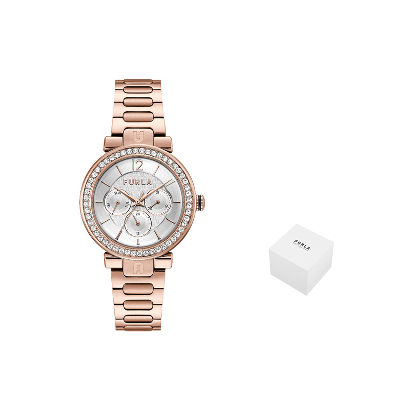 

Furla Часы ATHLEISURE Collection Wrist Watch Quartz Movement Stainless Steel Watchband 38mm Silver Dial Women's Watch, Rose Gold