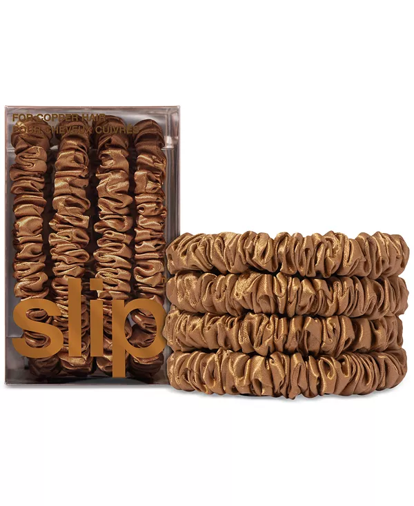 

Набор из 4 тонких резинок для волос из чистого шелка в стиле «возврат к базовым» Slip, copper