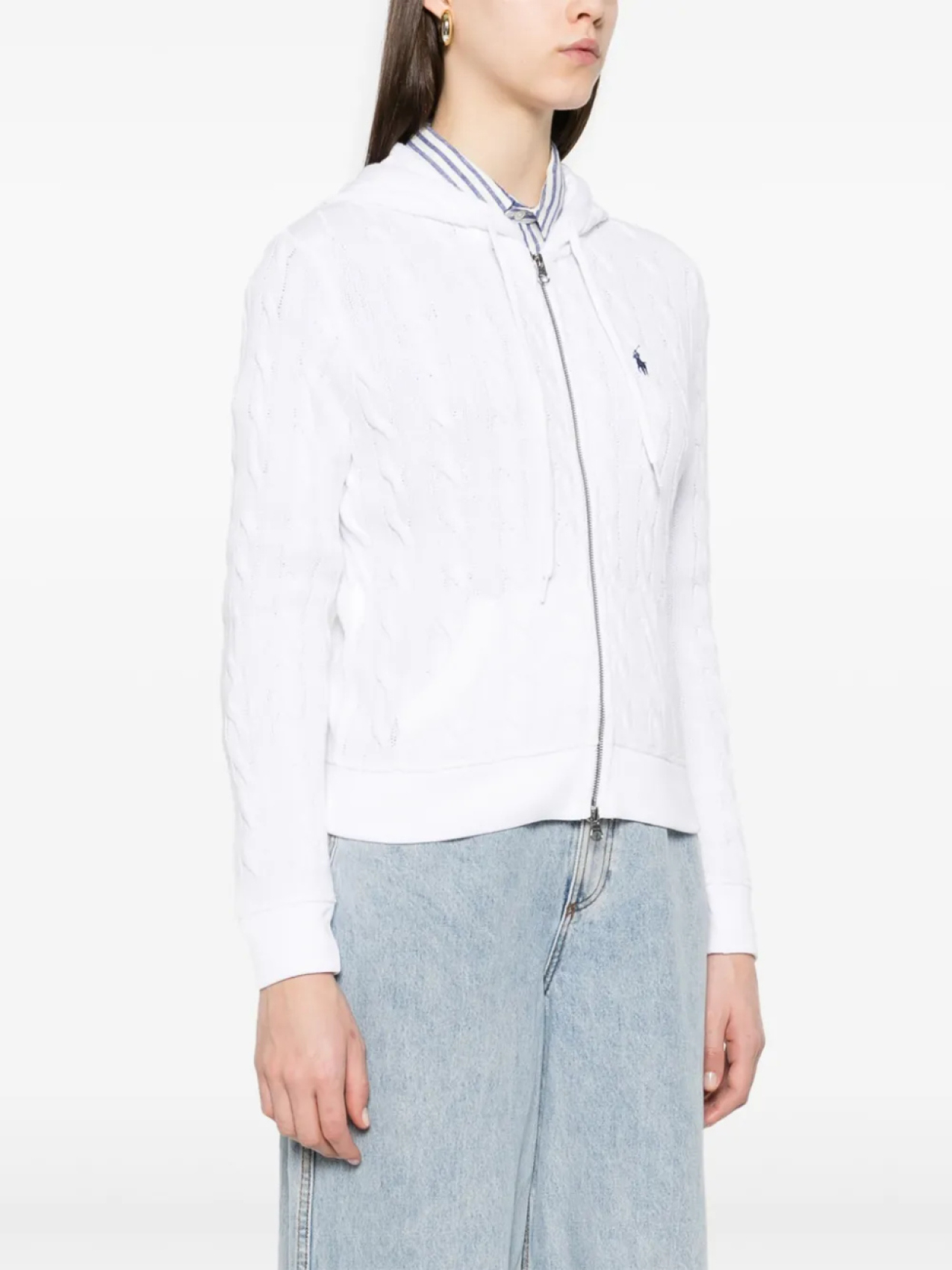 Кардиган фактурной вязки с капюшоном Polo Ralph Lauren, белый — фото 3