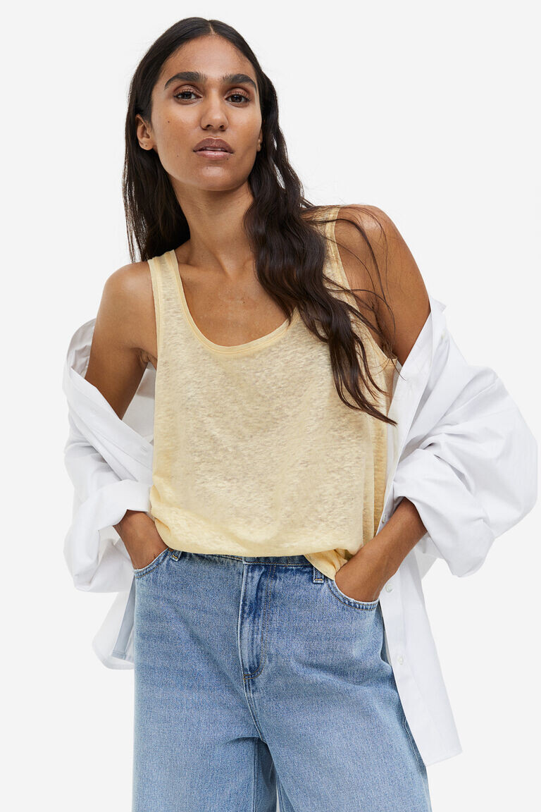 

Льняной жилет-топ H&M, желтый