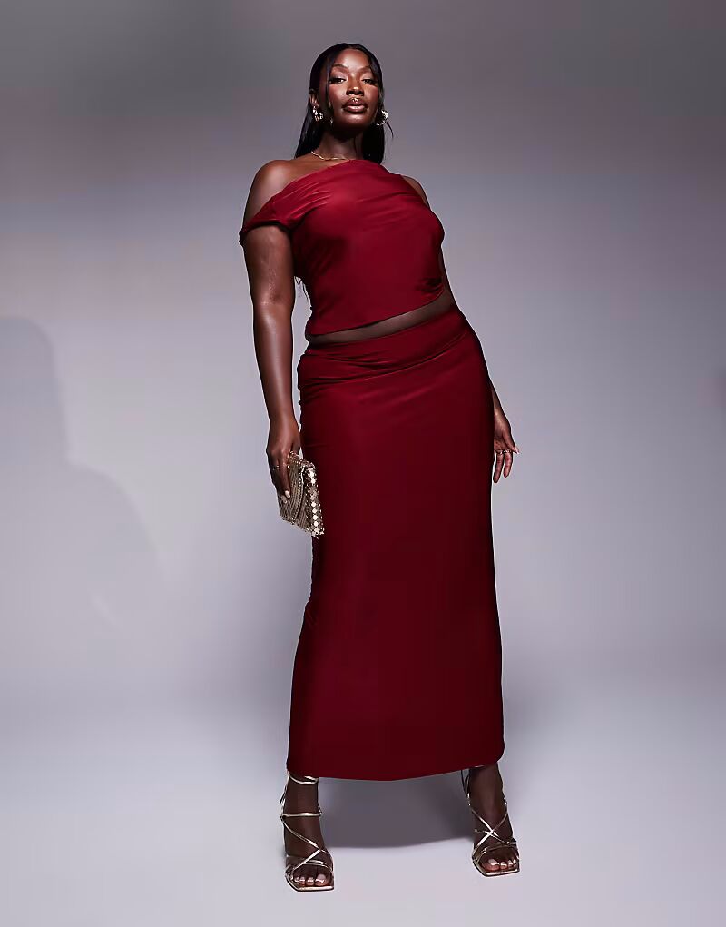 

Обтягивающая макси-юбка от ASOS DESIGN Curve бордового цвета