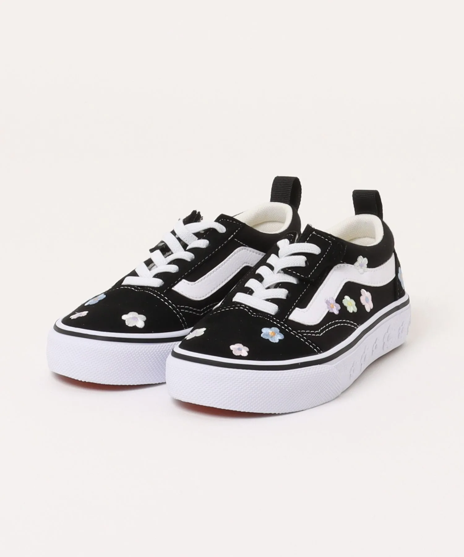 Детские кроссовки на липучках VANS OLD SKOOL V36PS EB.FLW черно-белые с цветочным узором