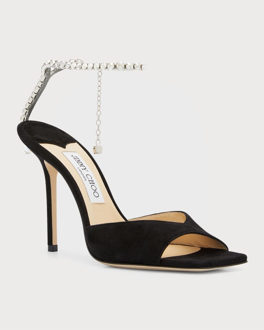 Замшевые сандалии Saeda с кристаллами и ремешком на щиколотке Jimmy Choo — фото 4