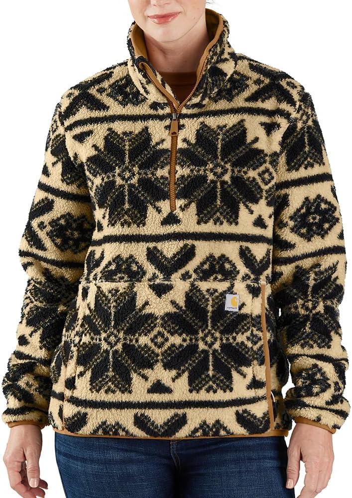 

Carhartt женская свободная флисовая толстовка, Oat Milk/Black Fairisle